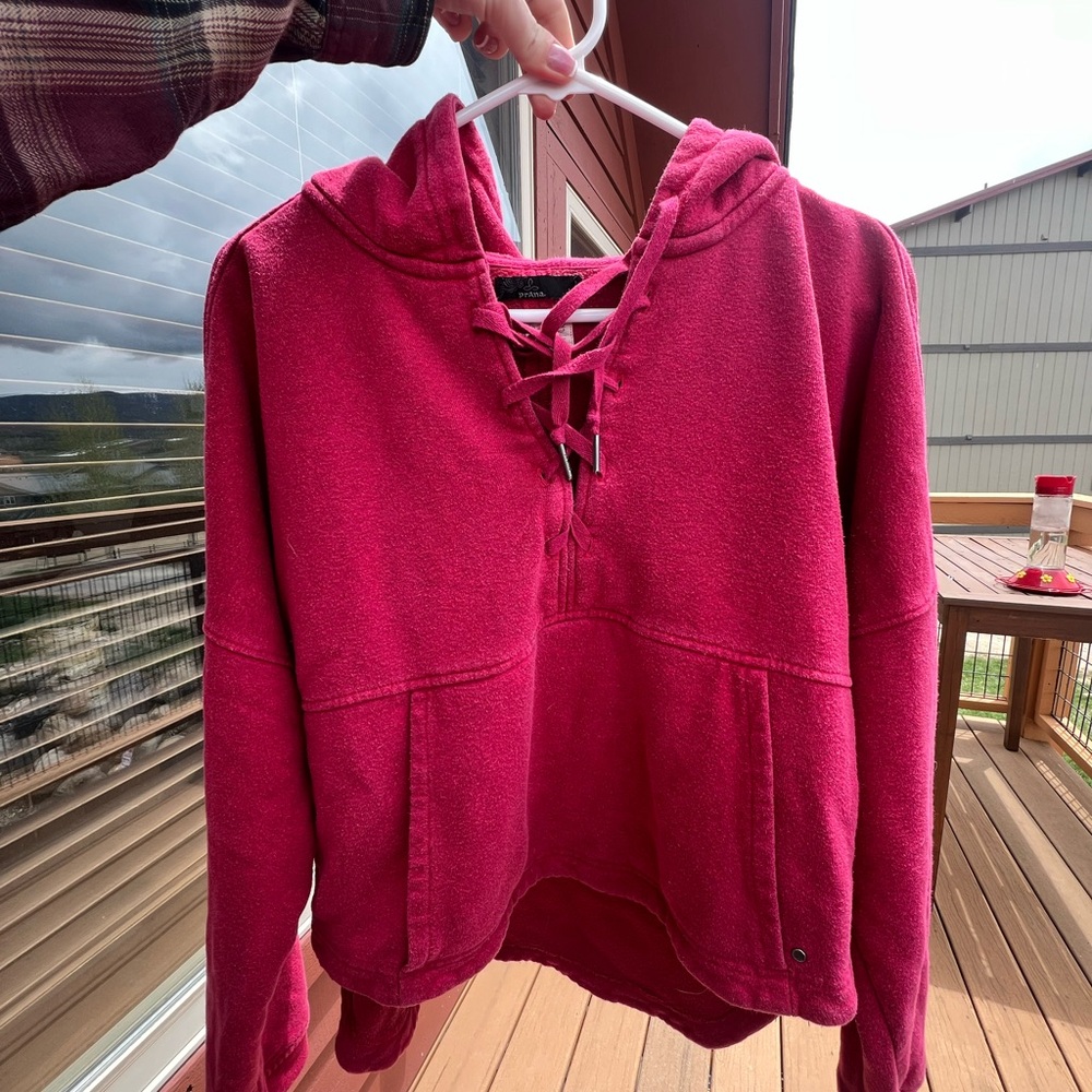 Prana Cozy Up Illana Hoodie Red Berry with Front Tie